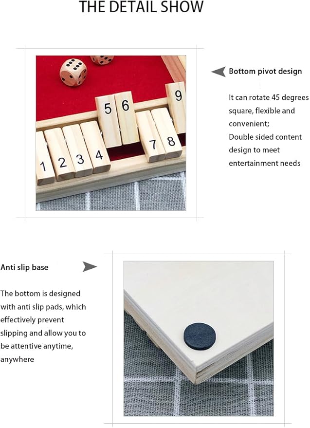 Dice Games Shut The Box Game，2PCS Red Classic 4 Sided Wooden Board Game Flip 12 Numbers Classic Tabletop Games Family Math Strategy Game for Christmas Party Classroom Home or Pub Bar