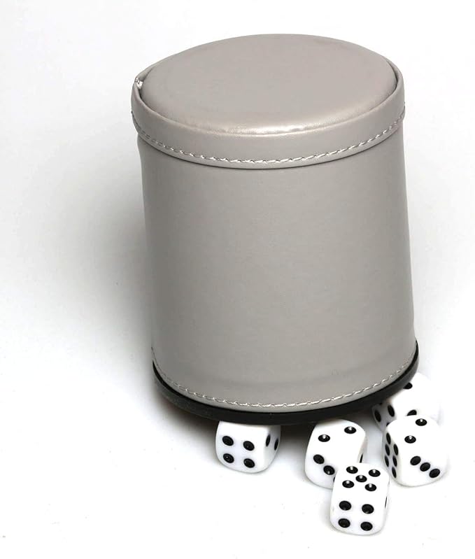 Leatherette Dice Cup Set Felt Lined with 16mm Dot Dices Shaker for Yahtzee Bar Party Dice Games - Grey