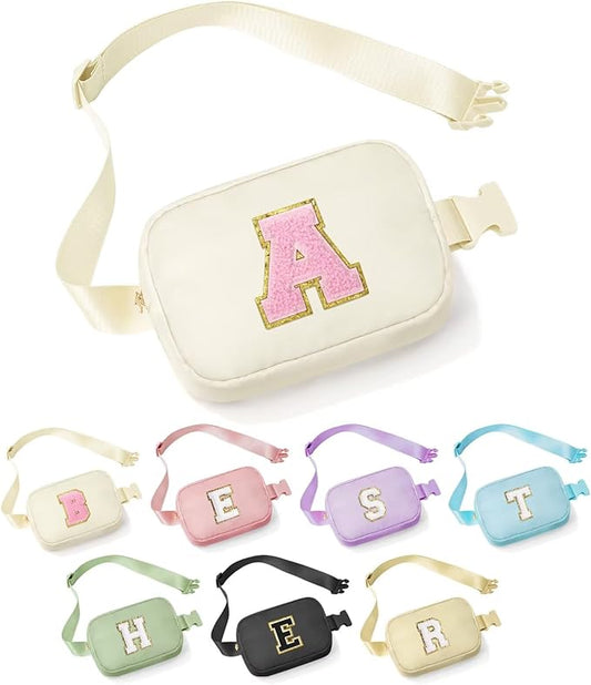 YOOLIFE Dance Recital Gifts for Girls - Birthday Gifts for 4 5 6 7 8 9 10 11 12 Year Old Girls, Initial Fanny Pack Crossbody Bag Purse for Teen Girl Belt Bag, Beige A
