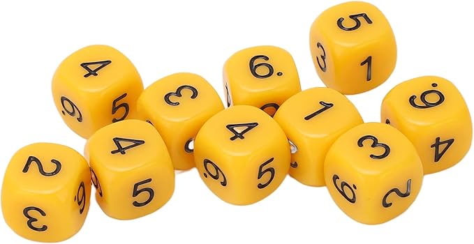 Number Dice, 20 6Sided Plastic Dice, Rounded Corners (Yellow)