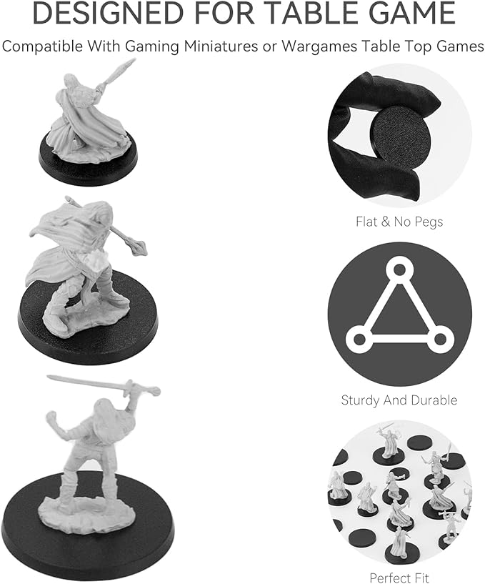 100PCS Miniature Bases+120PCS Adhesive, 25mm 32mm 40mm Mix Black Round Plastic Model Bases for Gaming Miniatures Collectible War Table Game or Wargames Board Game