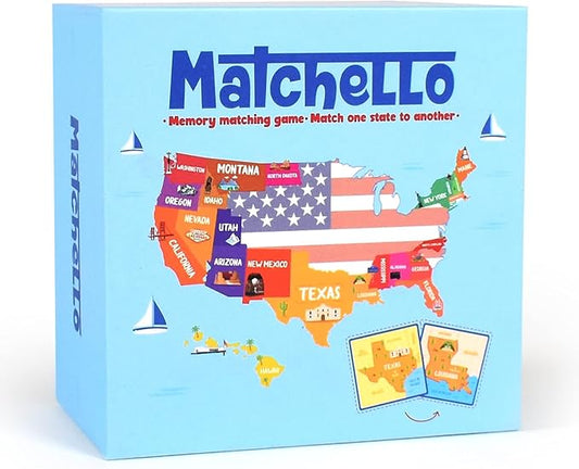 Memory Matching Game - Learn Geography for Kids – 50 States Matching Game – Educational and Fun State Cards for Kids and Grownups – Colorful Cards – Ages 7 and Up