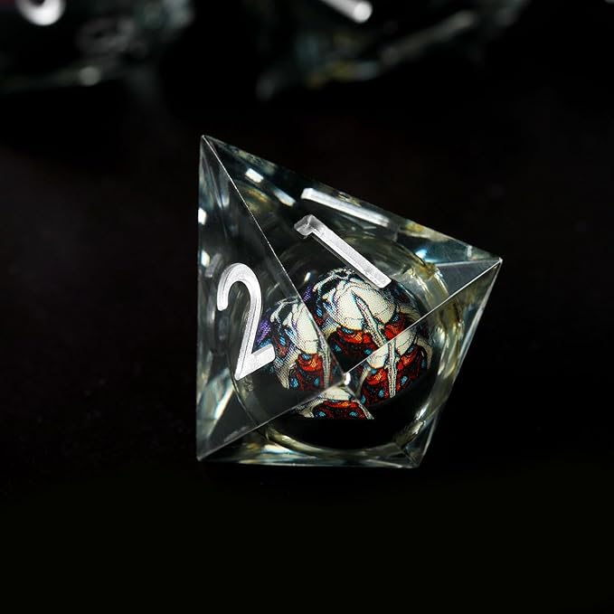 Skeleton Design Skull DND Dice Set 7pcs Sharp Edged Resin Polyhedral Dice for Roleplaying Games, Gift Box Included(Black Silver)
