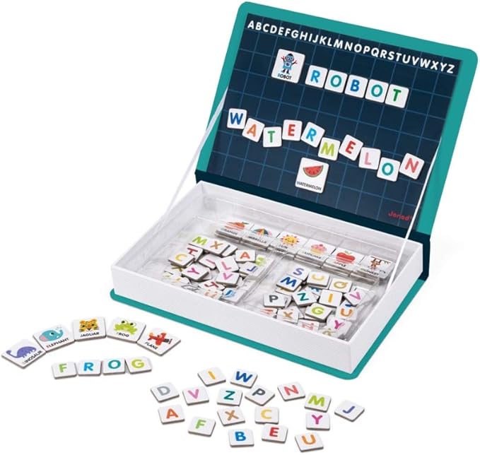 Janod MagnetiBook 143 pc Magnetic Educational Alphabet Game for Learning to Read and Write - Book Shaped Travel/ Storage Case included - S.T.E.M. Toy for Ages 3 one color one size J02712