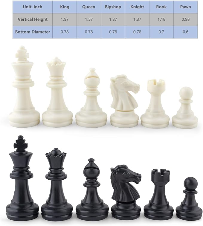 DINOBROS Chess Pieces Only Magnetic Plastic Chessman Set for Replacement of Missing Pieces - Complete Set of 32 Unweighted Game Pawns