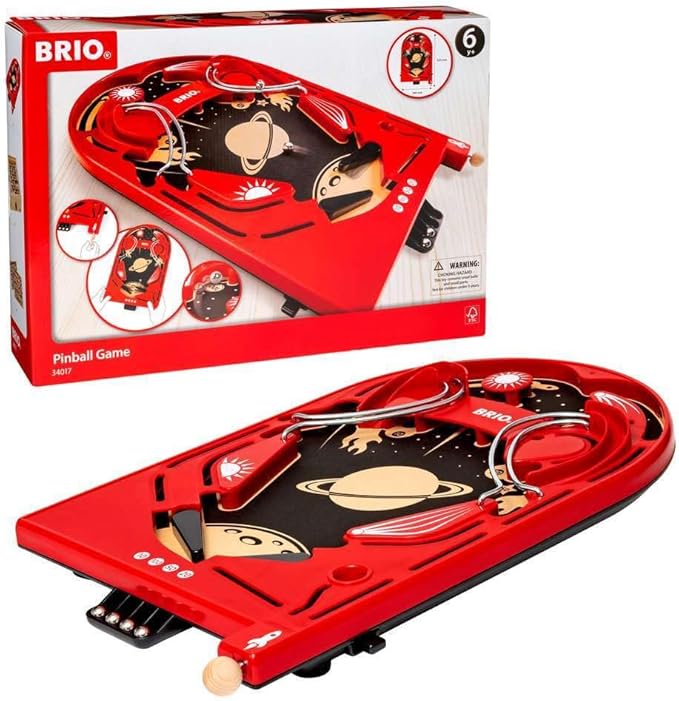 BRIO 34017 Pinball Game - Classic Vintage Arcade Style | Engaging Brain Game for Kids and Adults | Ideal Gift for Ages 6 and Up, Red