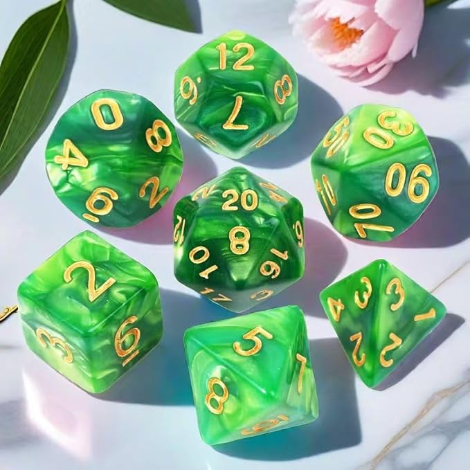 DND Polyhedral Dice Set with a Black Dice Bag for D&D RPG MTG Role Playing Table Games RPG Polyhedral Dice for Dungeon and Dragons Playing Games 7-Die Set (Dark Green&Light Green Dice)