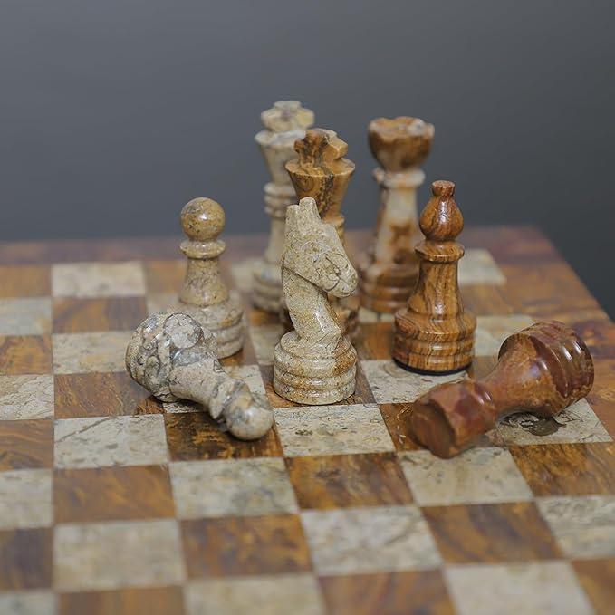 15 Inch Luxury Chess Set Classic Chess Boards for Adults with Handcrafted Stone Board & Marble Chess Pieces Ideal for Home Decor (Red & Coral)