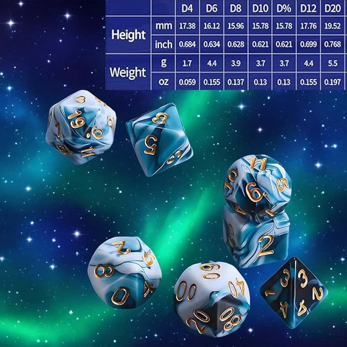 DND Dice Set - 7 Pcs Polyhedral Dice for Dungeon and Dragons D&D TTRPG MTG Table Role Playing Games(Lake Blue Mixed White)