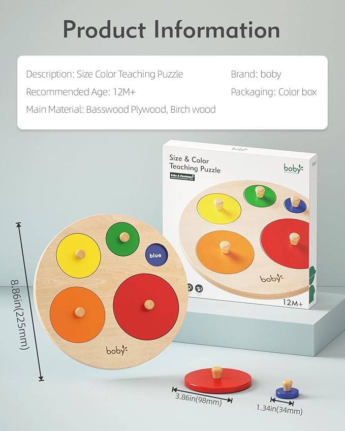 Montessori Multiple Circle Puzzle Board, Knob Wooden Puzzle, Geometric Shape Puzzle Early Education Material Sensorial Toy for Toddler Shape & Color Sorter (Multiple Circle Puzzles)