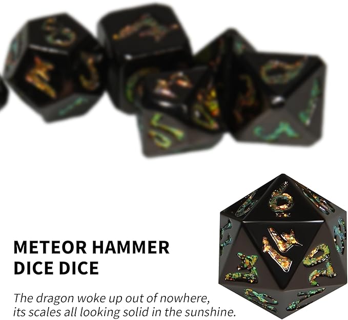 Metal DND Dice Set,Colorful Dragon Scales DND Dice 7-Pcs Metal Polyhedral Dice Set for Dungeons and Dragons RPG MTG Table Games