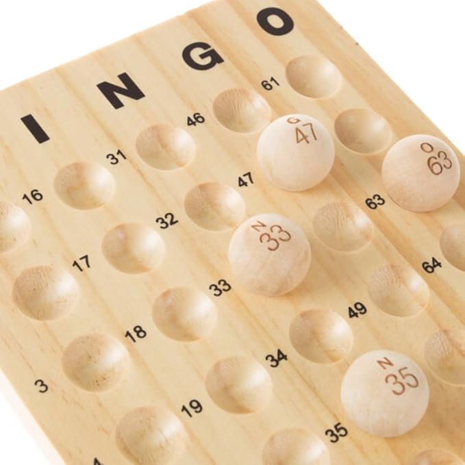 Deluxe Bingo Game with Accessories, Metal Ball Spinner, Wooden Bingo Balls & Board & Shutter Cards for Adults, Boys and Girls by Hey! Play!