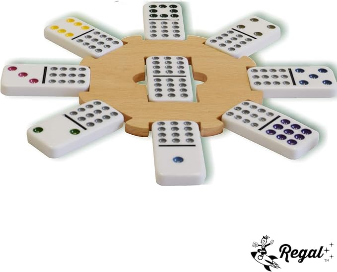 Regal Games Mexican Train Double 12 Dominoes Set for Adults & Kids - Domino Game with 91 Tiles Colored Dots & 4 Metal Trains - 2-8 Player Games & Ideal for Family Fun Game Night and Travel (Ages 8+)