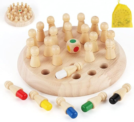 Memory Game, Wood Memory Games for Kids Ages 4-8, Board Games for Family Interaction, Matching Games for Toddlers, Color Memory Wooden Chess Board, Birthday Gift for Kids