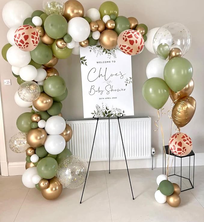 Safari Jungle Balloons Kit, 50pcs Sage Green White Sand Gold Balloons with Animal Print Balloons for Wild One Tropical Party Supplies Olive for Boy First Bithday Baby Shower Jungle Theme Party