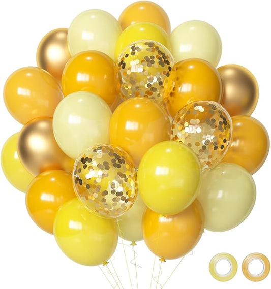 Yellow Gold Confetti Party Balloons, 50pcs12 inch Mustard Light Yellow Gold Latex Balloons for Birthday Wedding Baby Shower Bride Sunflower Theme Party Decoration