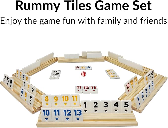 Rummy Cube 6 Player Edition with 6 Wooden Racks, Rummy Cube Game with Case 6 Players with Portable Case 160 Tiles Rummy Cube Travel Game Set for Family Adults Kids