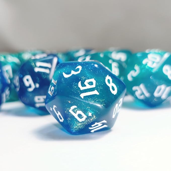 10PCs D20 Polyhedral Dice Set 22mm for DND RPG MTG Dungeons and Dragons Dice (Blue + Cyan)