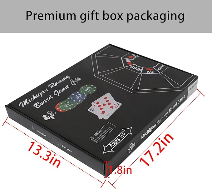 Michigan Rummy Game Deluxe Set Perfect Blend of A Royal Game of Hearts Rummy Poker Wooden Tripoley Board Game Betting Bluffing Game Classical Family Card Game for 100 Chips（Walnut）