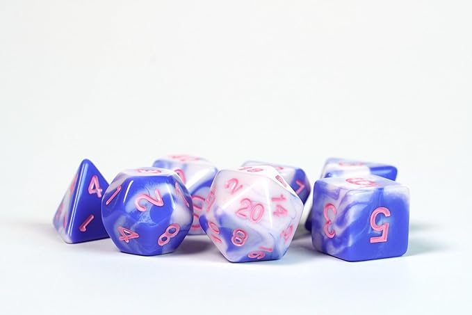1985 Games Blueberry Kawaii Cat Dice Set – Milk Carton-Inspired Dice for DND | TTRPGs & Tabletop Roleplaying