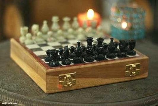 Handmade Wood and Marble Chess Set (10x10 inch) Classic, Folding Design with fine Workmanship. Weighted Pieces for Tournament Play for Chess Lovers, Housewarming, Retirement Board Games