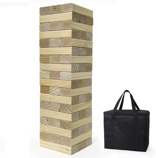 Nattork Giant Tumbling Tower (Stack from 2.16Ft to 5+ Ft), Wood Stacking Giant Blocks Game| Made from Premium Pine Wood| Ideal for Family, 54PCS