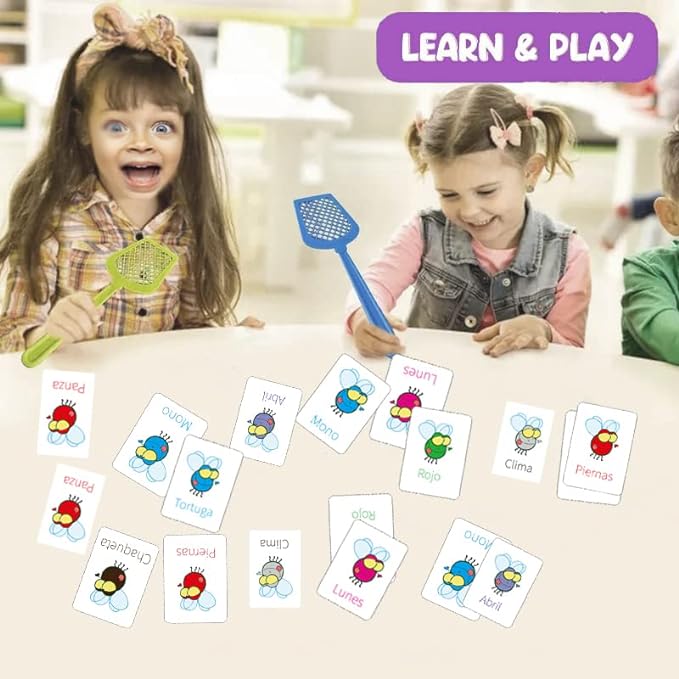 1step2dream Spanish Sight Words Game | 108 Fly Words with 4 Fly Swatters | Swat Educational Learning Games for Classroom,Kids