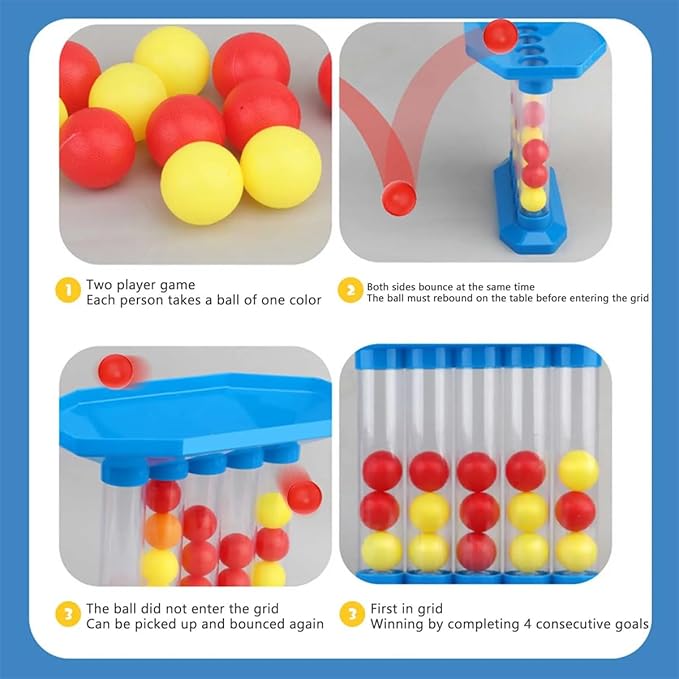 Bounce Ball Game Family Party Games for Adults, Connect The Balls of Same Colour in a Row, Tabletop Jumping Ball Board Games, Fun Games Party Favors for Holiday (Blue)