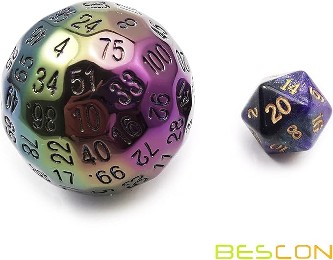 Bescon Metal Plating 100 Sided Dice, Game Dice D100, Polyhedral Solid 100 Sides Dice 45MM in Diameter (1.8inch)