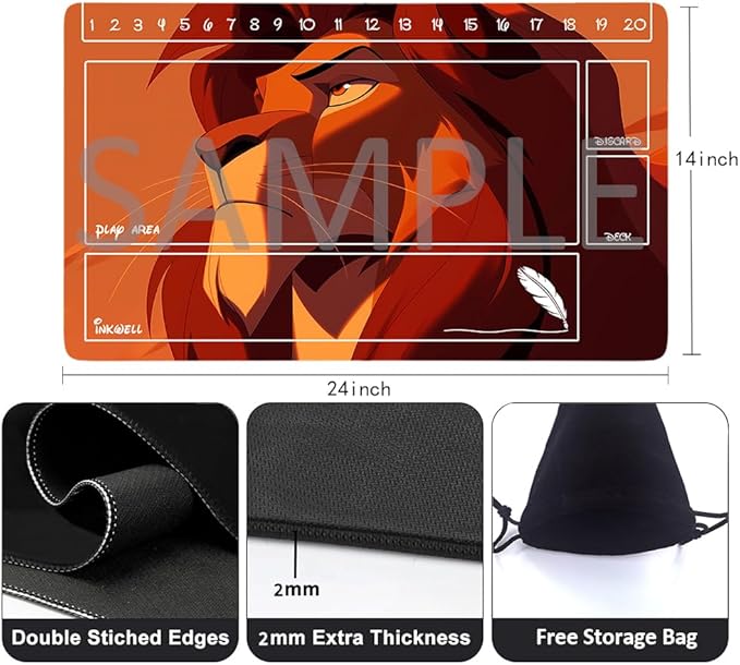 Lorcana Playmats Compatible TCG 24x14 Inches Gaming Mat, Non-Slip Rubber with Zones Play Mat and Free Storage Bag (DIS36)