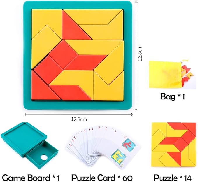 Tangram Puzzle Creative Pattern Logic Game for Age 6 to Adult Learn Logical Reasoning Skills Innovation Toys Educational Game Board Parent-Child Game Montessori Gift Toy for Kids 60pcs Cards