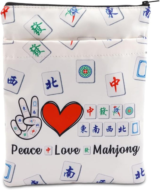 MNIGIU Funny Mahjong Gift Mahjong Lover Gift Peace Love Mahjong Book Sleeve Board Game Lover Gift Lucky Mahjong Book Protector Cover (Peace Love Mahjong)