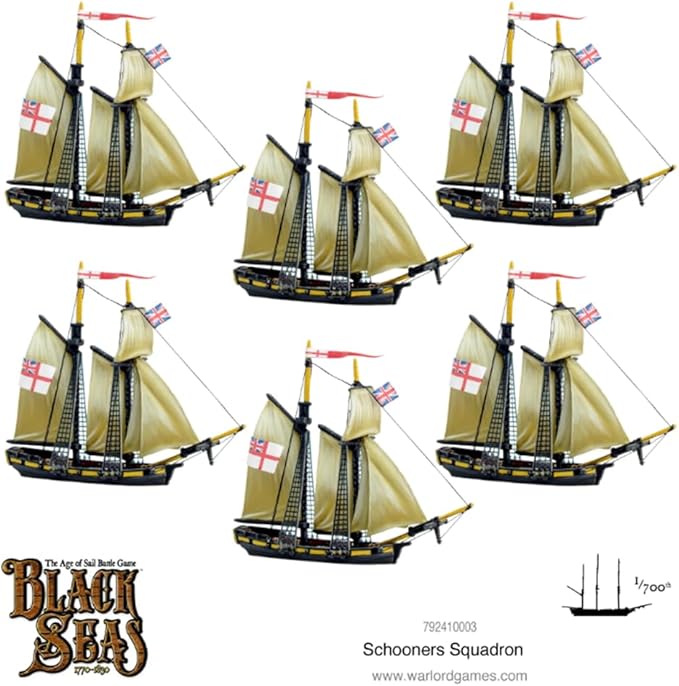 Warlord Black Seas The Age of Sail Schooners Squadron for Black Seas Table Top Ship Combat Battle War Game 792410003, Unpainted
