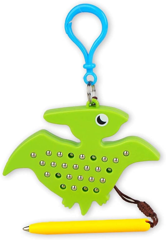 Magnetic Drawing Board for Kids Toddlers with Beads and Magnet Stylus Pen - Keychains Magnetic Dot Art Airplane & Car Ride Road Trip Activities Travel Toys for Kids (Green Pterosaur)