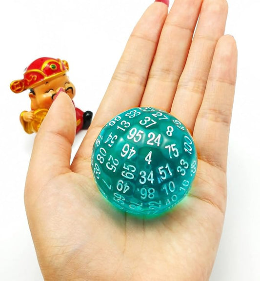 Bescon Translucent Polyhedral Dice 100 Sides Dice, Transparent D100 die, 100 Sided Cube, D100 Game Dice,100-Sided Cube of Teal