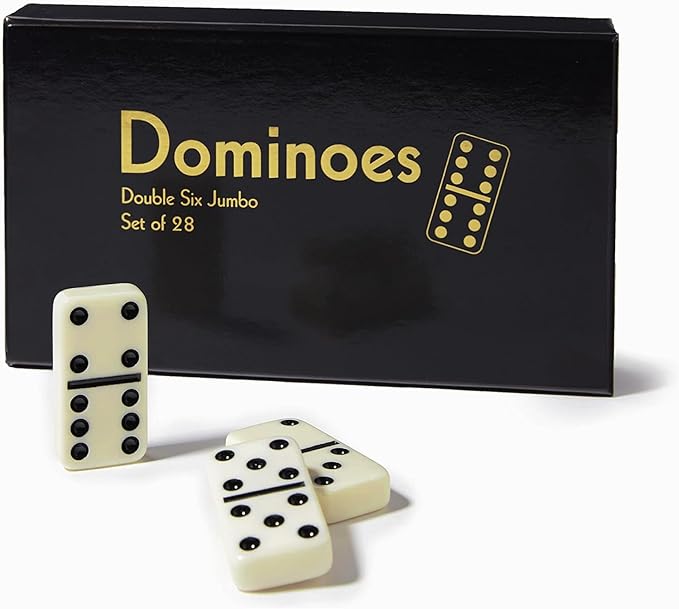 CHH Black/Cream Color Double 6 Jumbo Size Domino Tiles – Premium Set of 28 Ivory Dominoes – Classic Family Game in Cardboard Box
