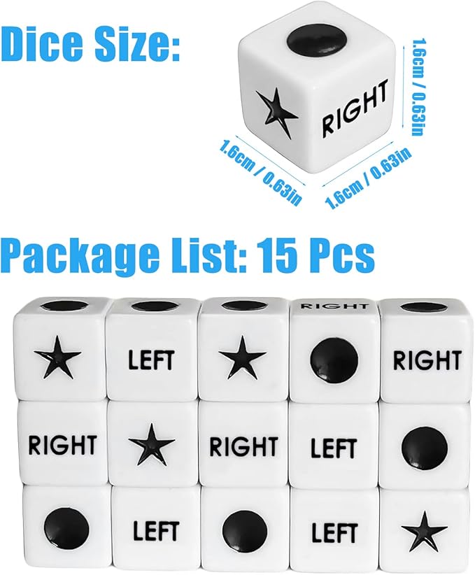 ZLIXING 15 Pcs Dice for Left Right Center Dice Game Prime Only Dice Family Board Games Accessories