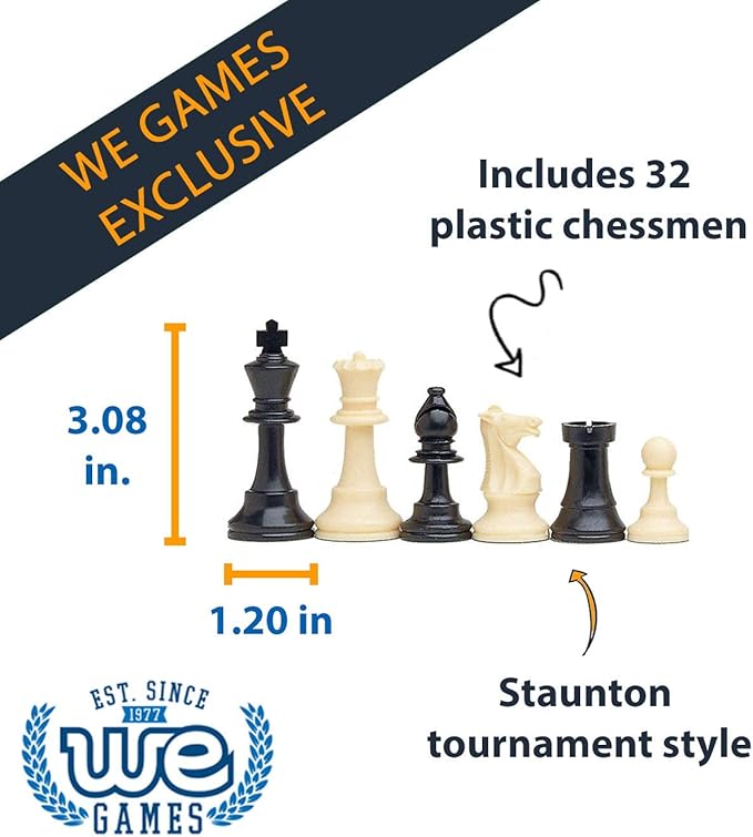 WE Games Chess Sets for Adults, Chess Board is 17 in., Chess Pieces with 3.08 inch King Travel Chess Set, Board Games Storage in Convenient Portable Carry Tube, Games for Adults