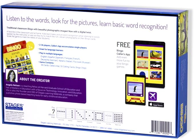 Stages Learning Materials Link4fun Real Photo Animal Bingo Game for Family, Preschool, Kindergarten, Elementary Education: 36 Picture Cards and App