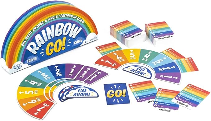 Professor PUZZLE Rainbow Go Games. Fast paced Trivia Game for The Whole Family. One Right Answer, Whole Spectrum of Clues.
