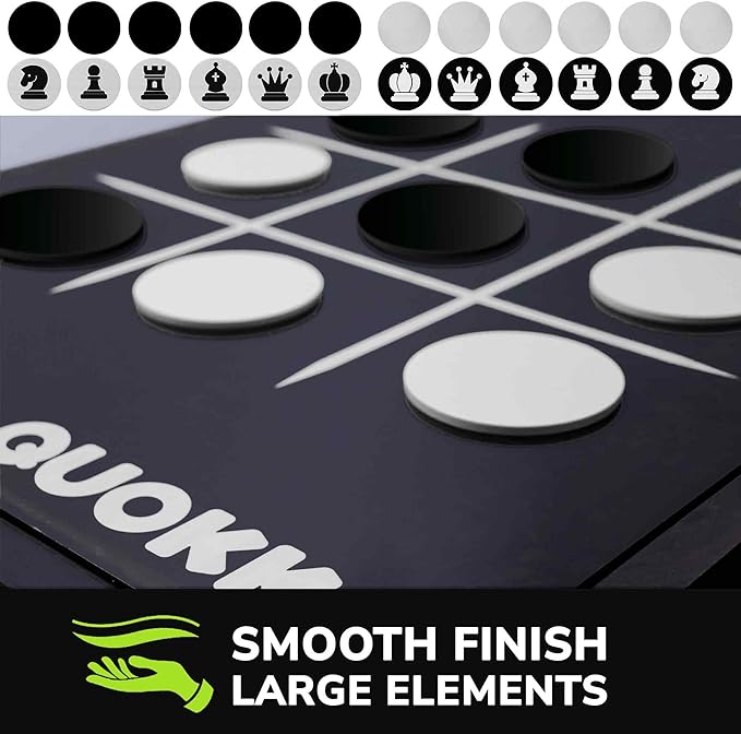 QUOKKA Giant Black Four in a Row Connect Game 4-in-1 SUPERSET -Wooden Jumbo Family Friends Game for Adults| Backyard Family Party | Big Chess & Checkers | Indoor Game| Wooden Tic Tac Toe | All Weather