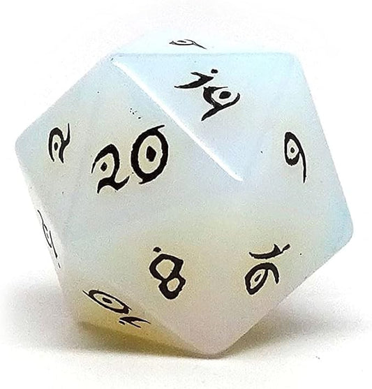 D20 Semi Precious Stone Dice with Elvenkind Font (Opalite)