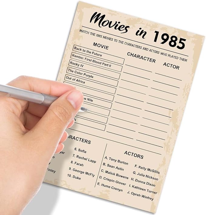40th Birthday Party Games, Movies in 1985 Games, Birthday Party Supplies for Adults, Fun 1985s Party Game，Pack of 30 Cards