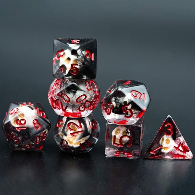 UDIXI Polyhedral DND Dice Set, 7PCS Skull Dice RPG D&D Dice Set for Dungeons and Dragons and Other Tabletop Games (Skull-Black)