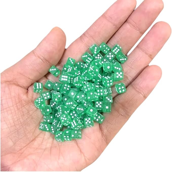 100PCS Mini Super Small Transparent Green dice Assorted 1/5" 5mm D6 Mini Dice Game Dot Square Dice Set
