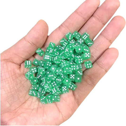 100PCS Mini Super Small Transparent Green dice Assorted 1/5" 5mm D6 Mini Dice Game Dot Square Dice Set