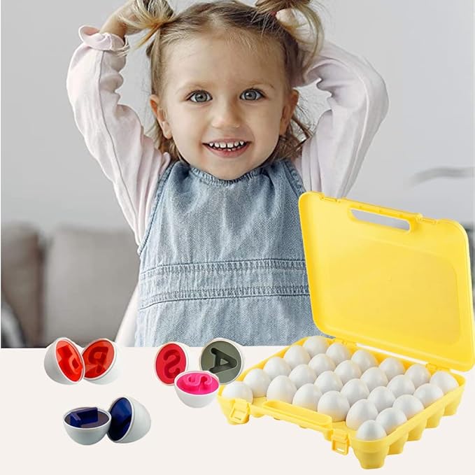 Dimple 26 ABC Alphabet Egg Matching Toy Play Matching Eggs Easter Toy w/Holder - Egg Toys for Toddlers STEM Colors & Shapes Recognition for Kids Educational Color Sorting Toy Eggs
