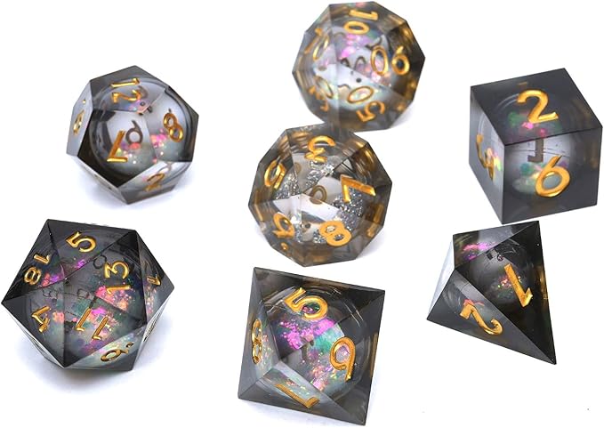 Liquid Core Quicksand Resin DND Dice, Sharp Edge Dungeons and Dragons Polyhedron Game Dice Set for Role Playing Games RPG Explorer Magic, Holiday Birthday Gifts Party Favors