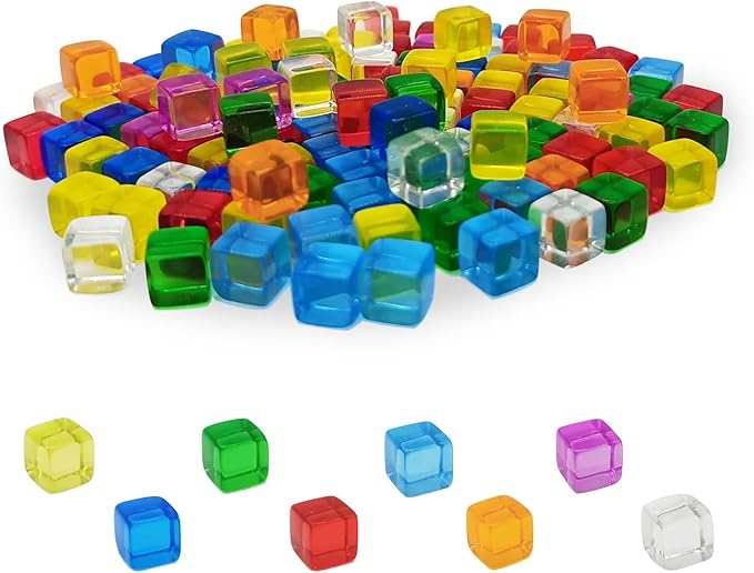160 Pcs 8 Colors Blank Dice, 7.5mm Mini Acrylic Cubes Multi-Colored Clear Dice, Assorted Color No Hole Beads for Board Games Tabletop Gaming Dices DIY Making