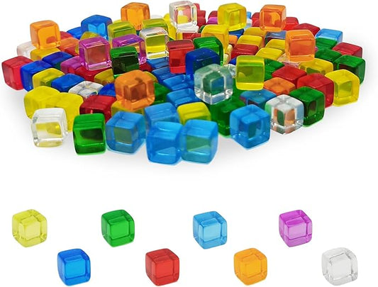 160 Pcs 8 Colors Blank Dice, 7.5mm Mini Acrylic Cubes Multi-Colored Clear Dice, Assorted Color No Hole Beads for Board Games Tabletop Gaming Dices DIY Making